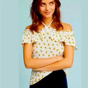 Anthropologie off-the-shoulder Pineapple Blouse